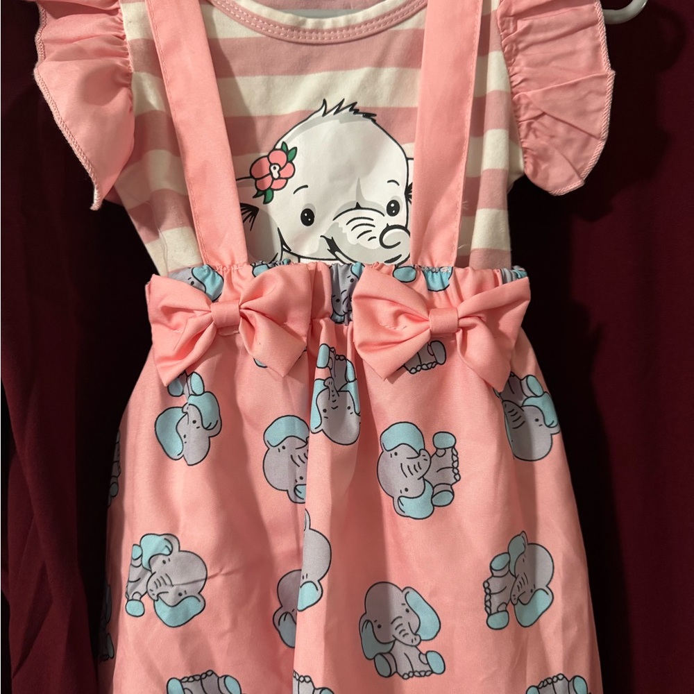 Kids Pink Elephant Print Dress with Bows